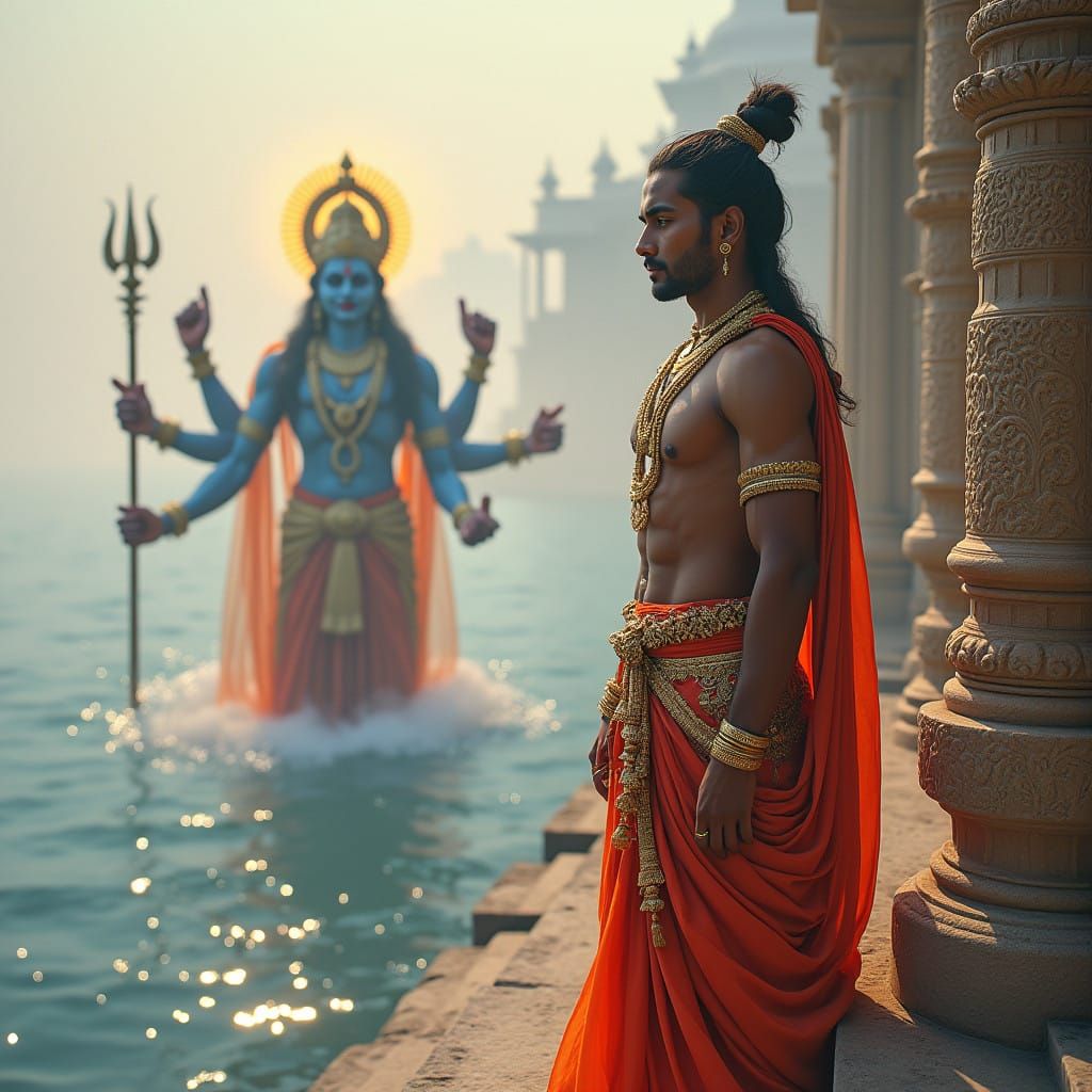 Gods of Varanasi: Vibrant Scene with Lord Vishnu and Young M...