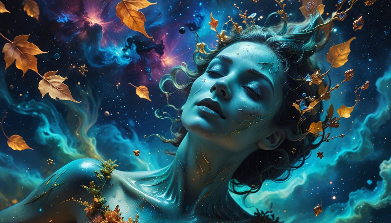 Surreal Dryad in Cosmic Dreamscape