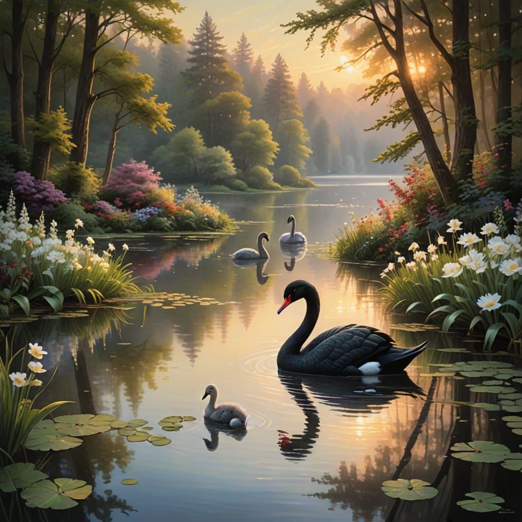 Surreal Wildlife Scene in Serene Lake Landscape