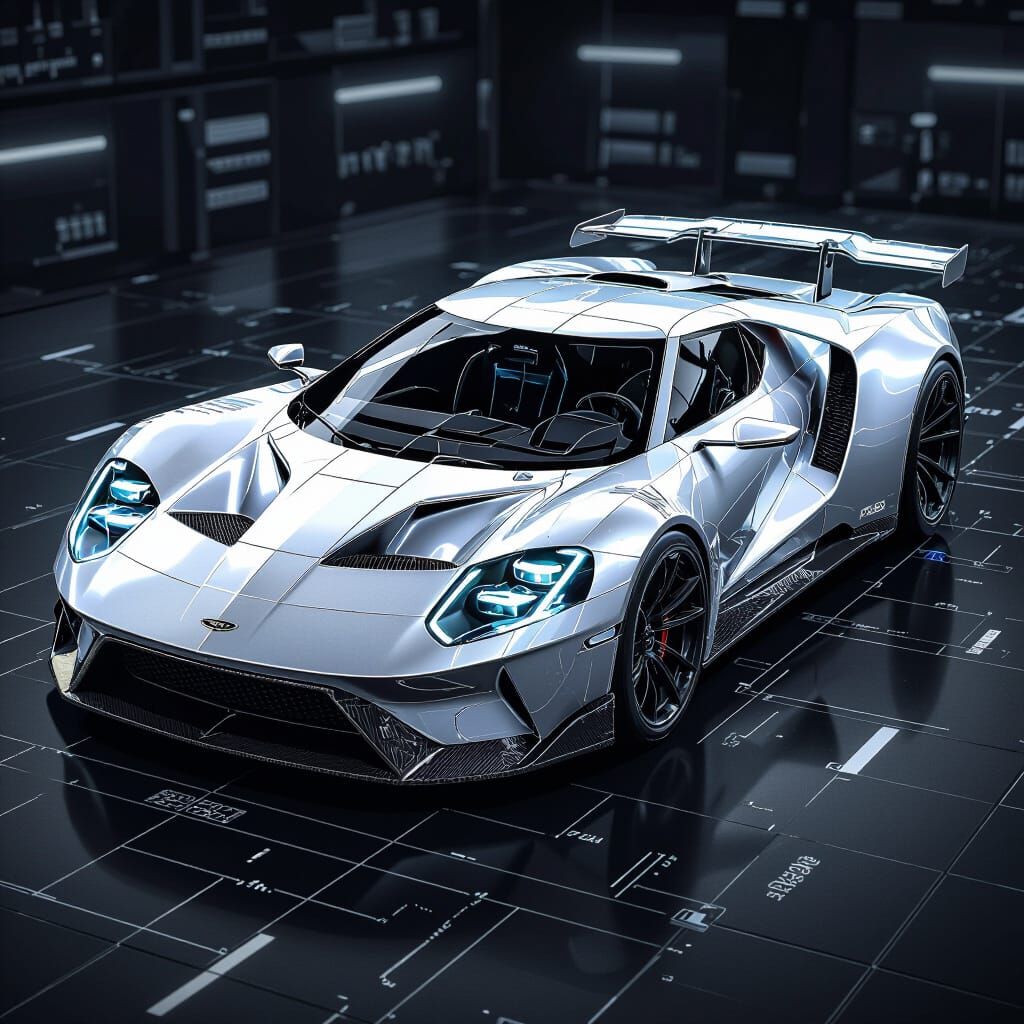 Futuristic Supercar in Cyberpunk Style, Monochrome Illustrat...