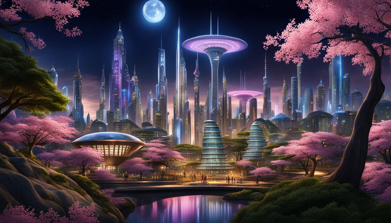 Futuristic Utopian Cityscape at Night