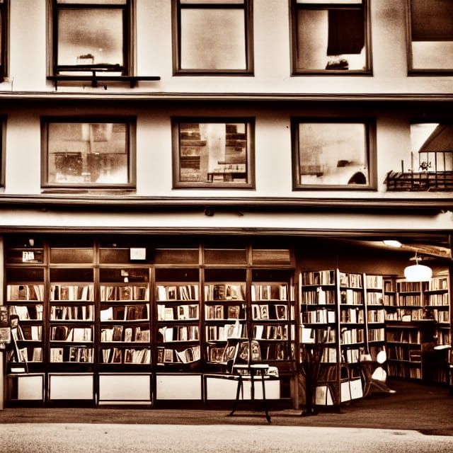 Vintage Bookstore Interior with Warm Lighting
