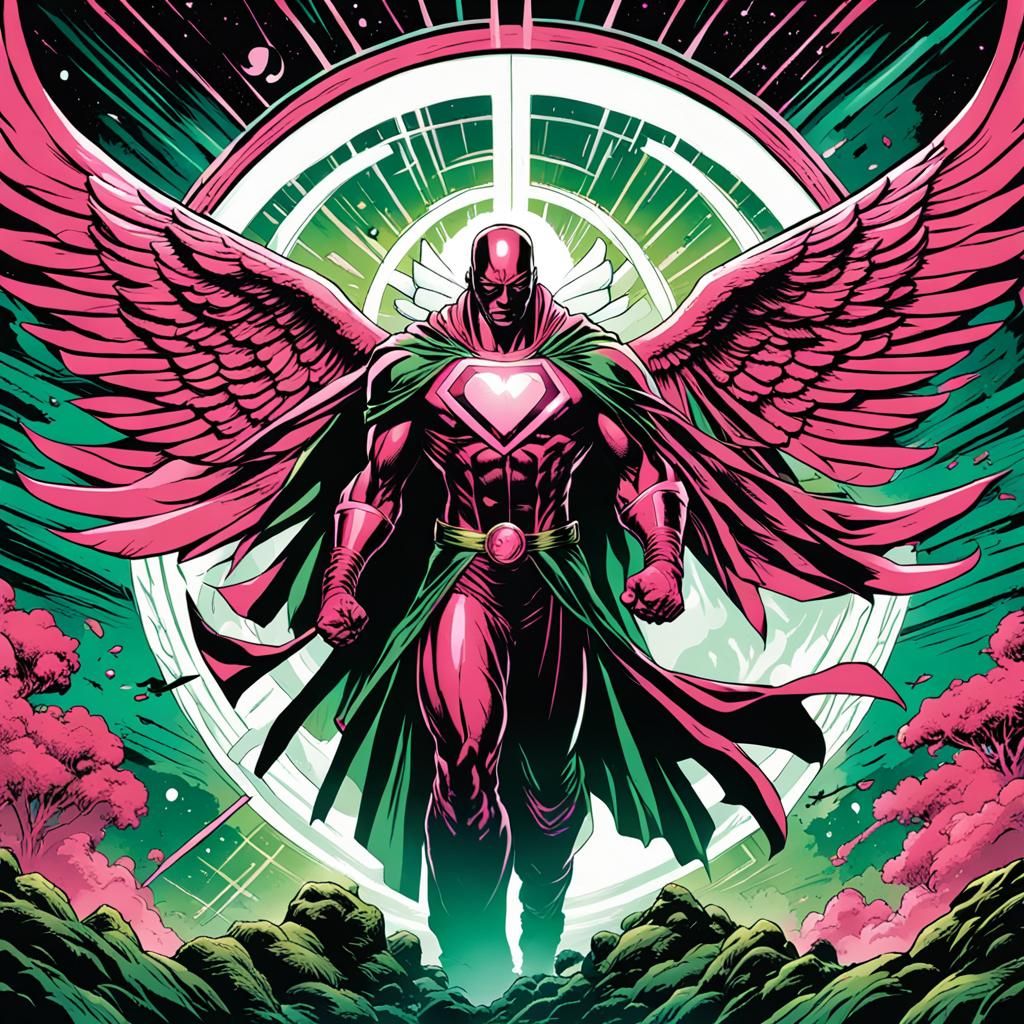 Vision with Angel Wings in Comic Book Style