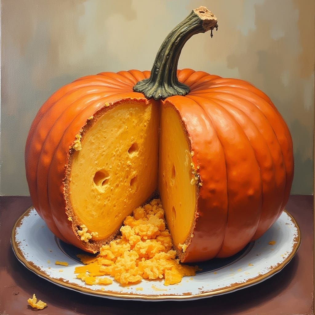 Impressive Gouache Masterpiece of Pumpkin Pie Scene