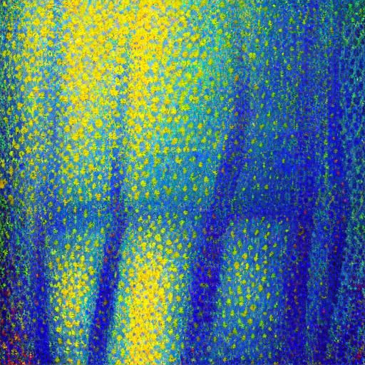 Pointillistic Cat Explores Dreamy World in Pointillism Style