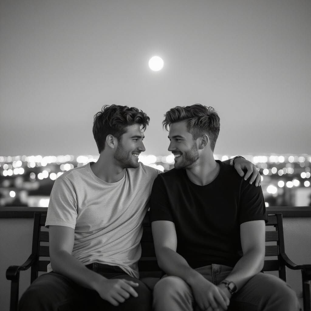 Intimate Terrace Scene in Black and White