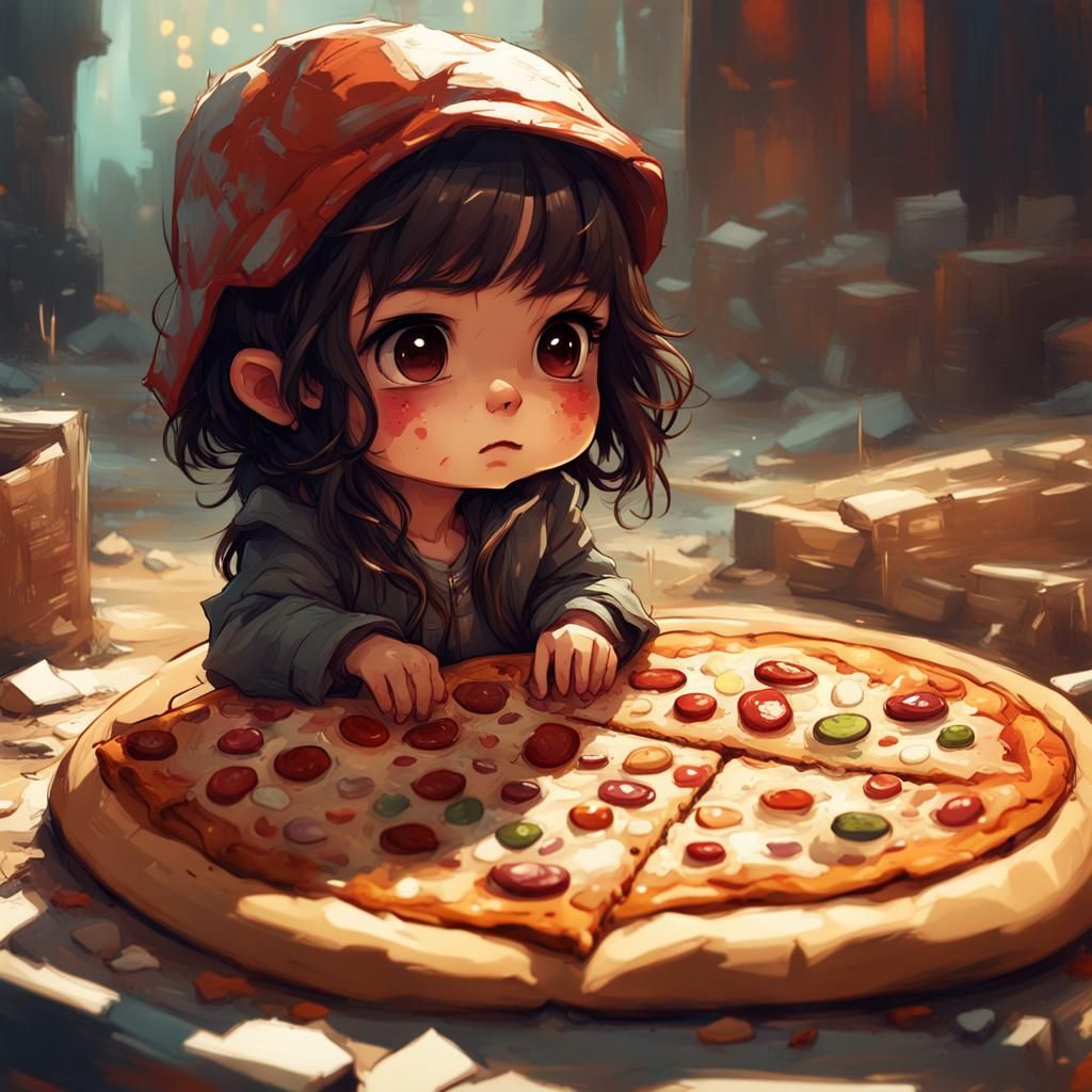 Adorable Chibi Pizza with Intricate Details