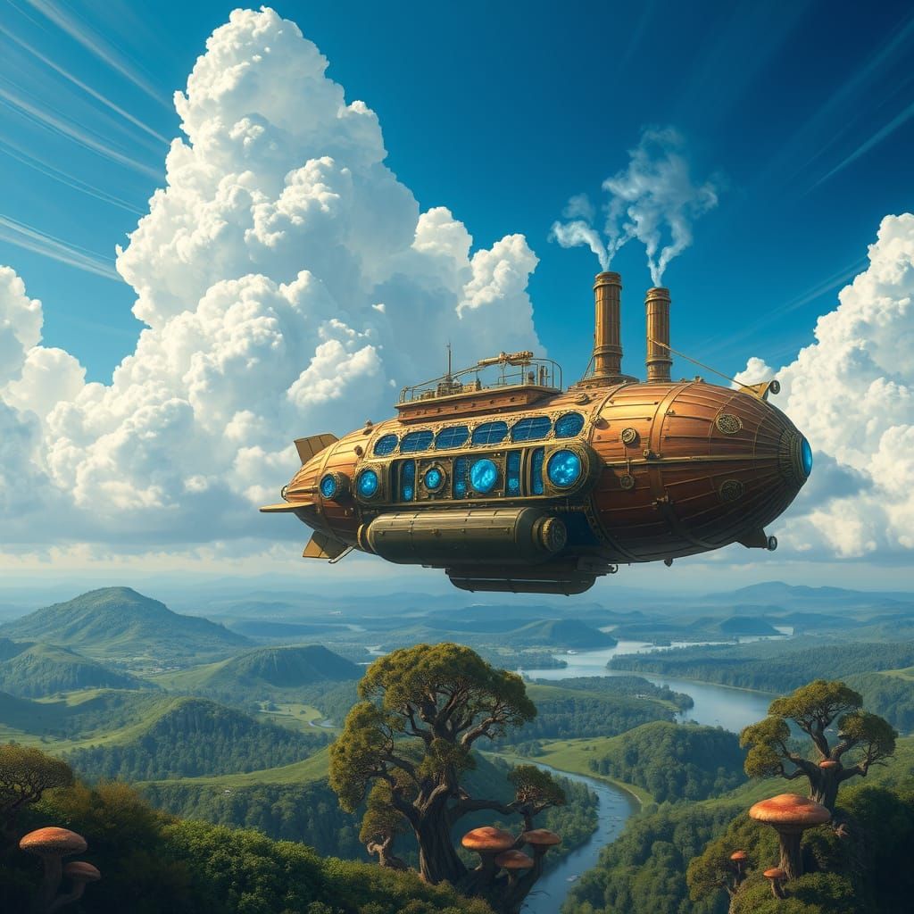 Steampunk Airship Shaped Like Mechanical Bunny Soars Through...