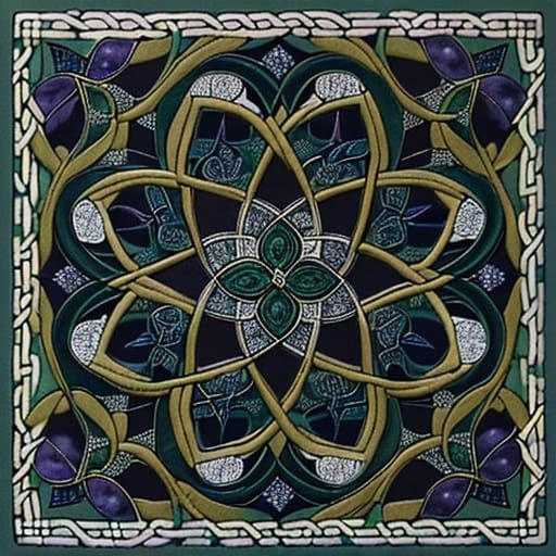 Traditional Celtic-Inspired Fabric Tile in Rich, Dark Colour...