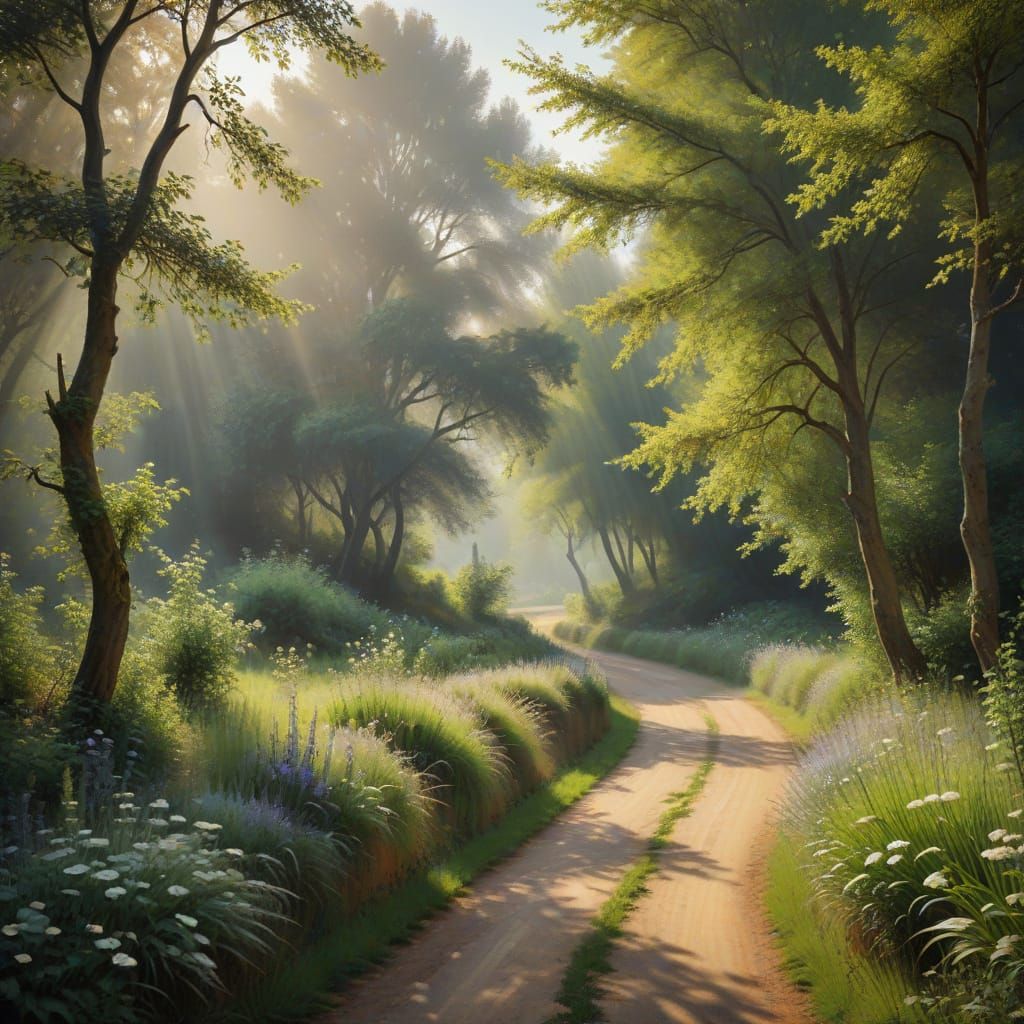 Idyllic Countryside Scene in Impressionist Style