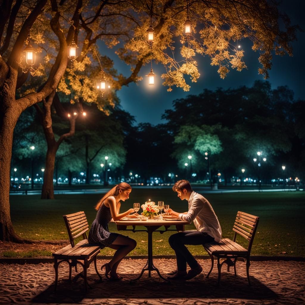 Romantic Nighttime Dinner in Park