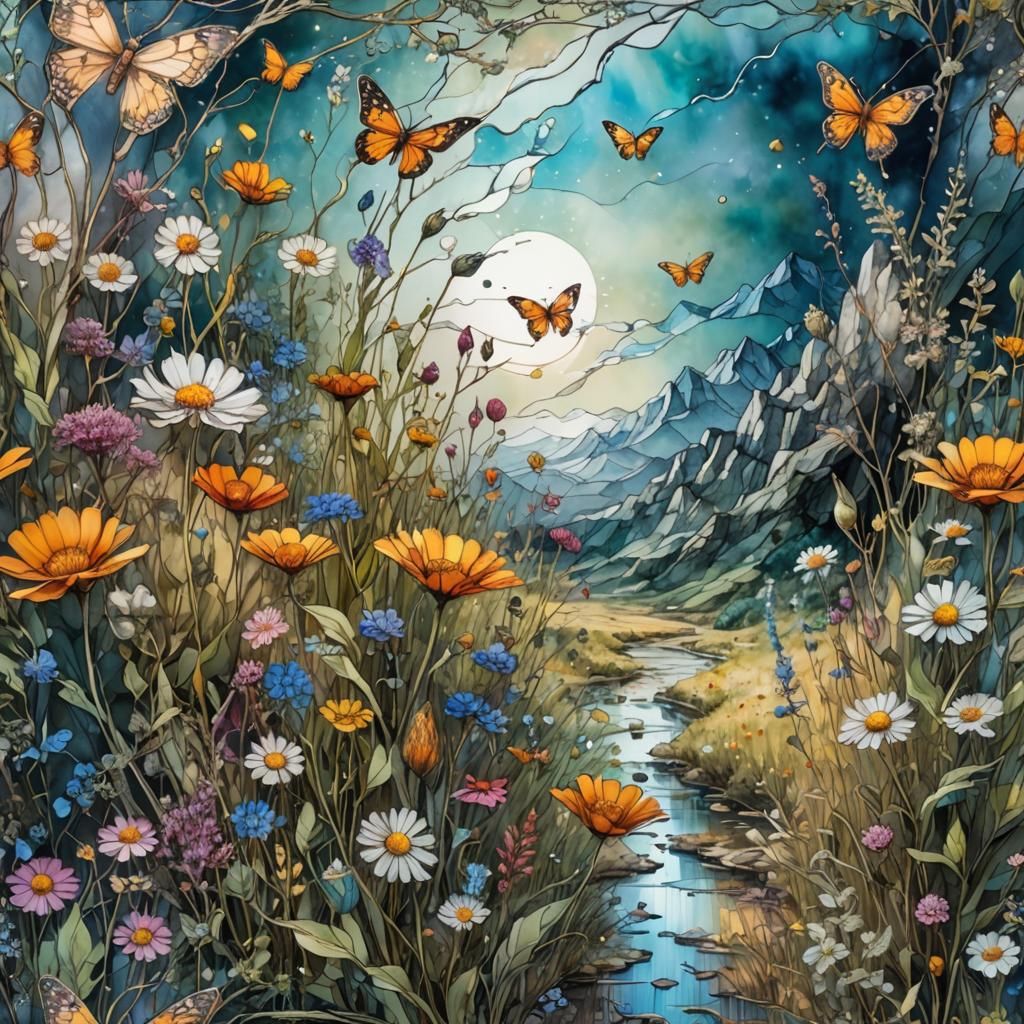 Fantasy Flower Meadow Landscape Desk Lamp