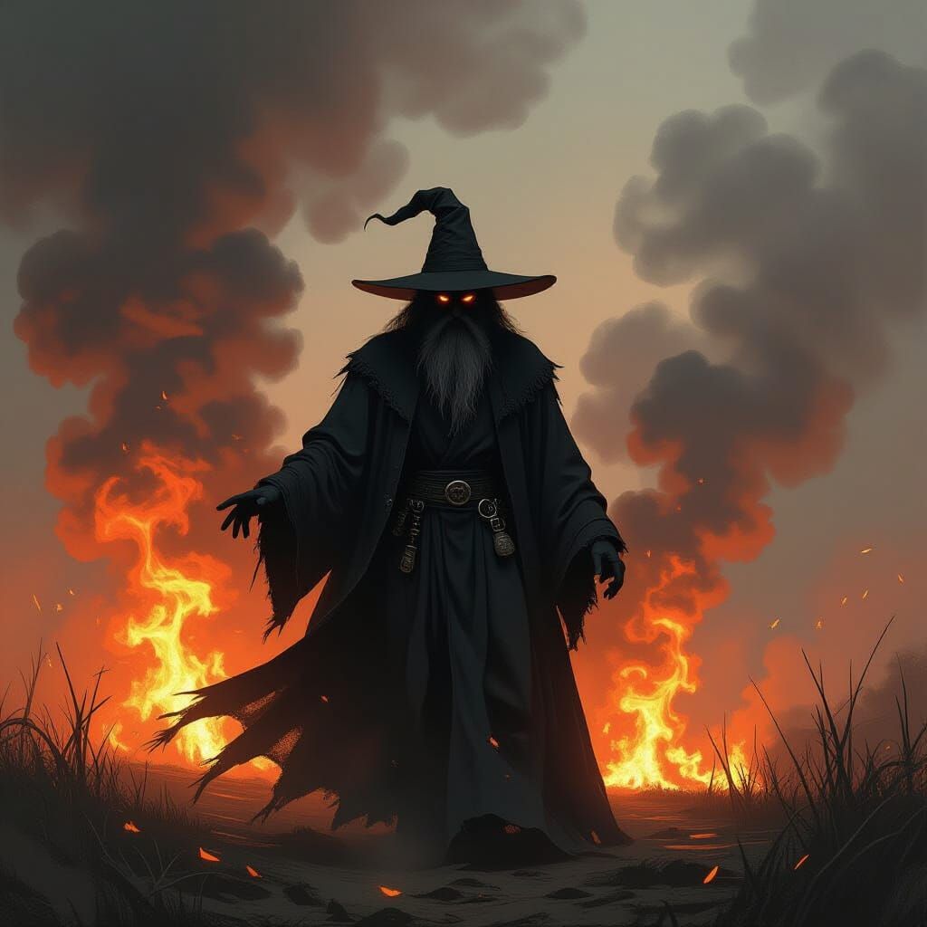 Inferno Witch in Neo-Impressionist Style