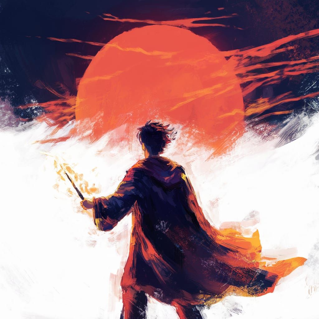 Vibrant Impressionistic Harry Potter in Cosmic Landscape