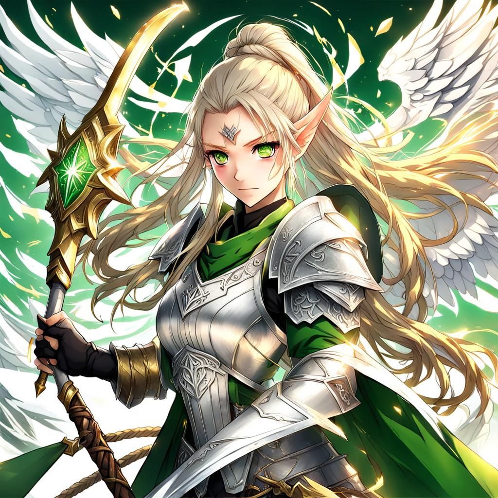 Anime Angel Paladin with Silver Wings
