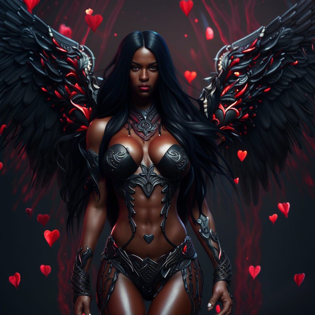 Fantasy Angel: Black Supermodel in Heart Bikini