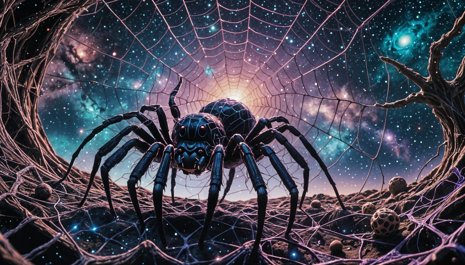 Galactic Spider Weaving a Planet in Space