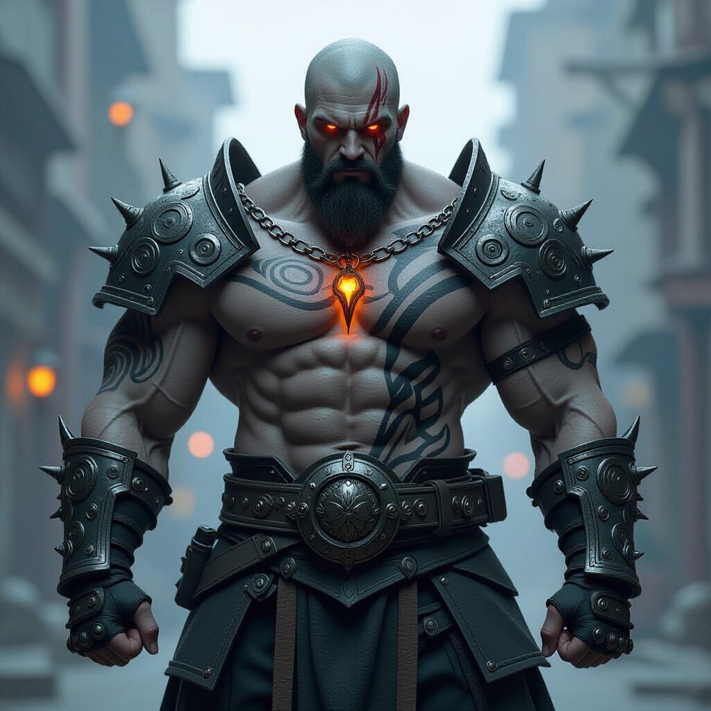 Goliath Warrior with Runed Armor in Industrial Fantasy Style