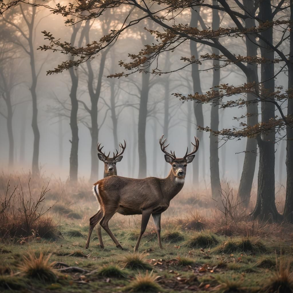 Majestic Deer in Fog, Professional Photography