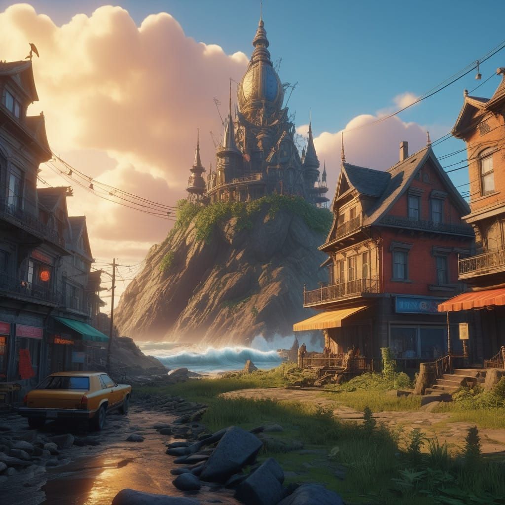 Fantasy Coastal City Destroyed by a Colossal Tsunami in a St...