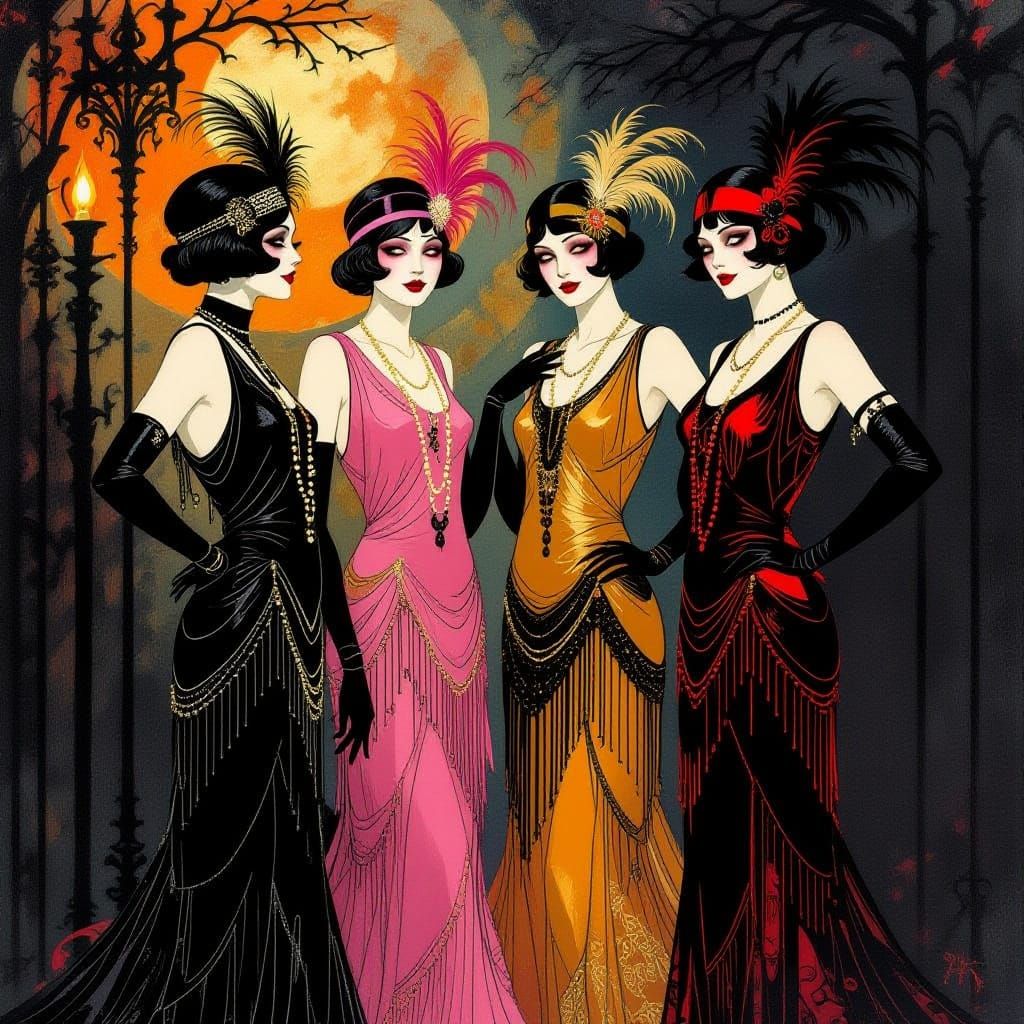 1920s Halloween Party Flappers in Gothic Fantasy Style