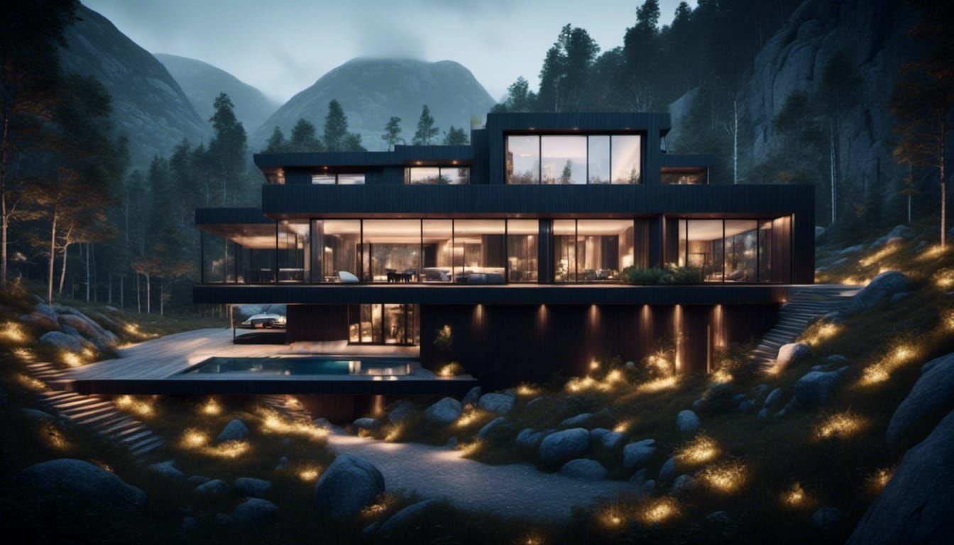 Modern Mansion Concept Art with Dynamic Lighting