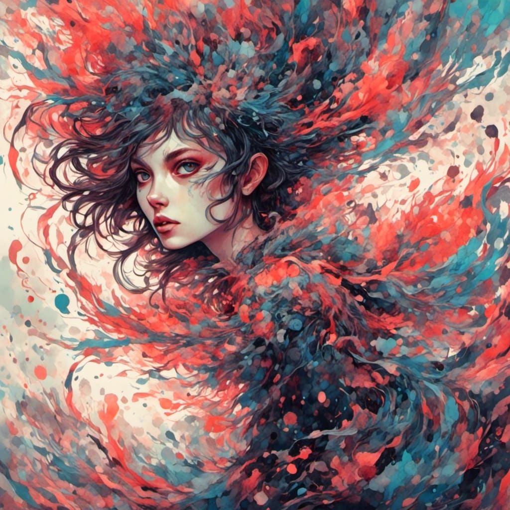 Mythological Creature Gouache Painting with Swirling Winds