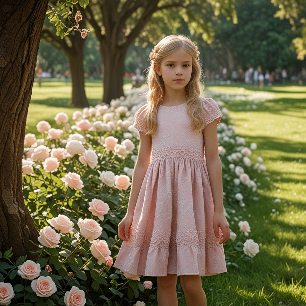 Vibrant Victorian Girl Amidst Whimsical Bloom in Soft Light