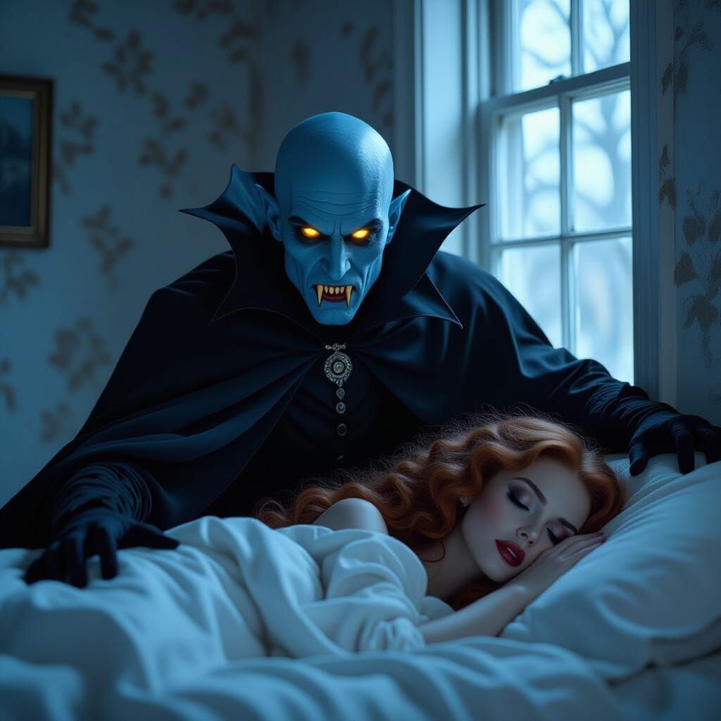 Blue Skinned Vampire Invades Bedroom