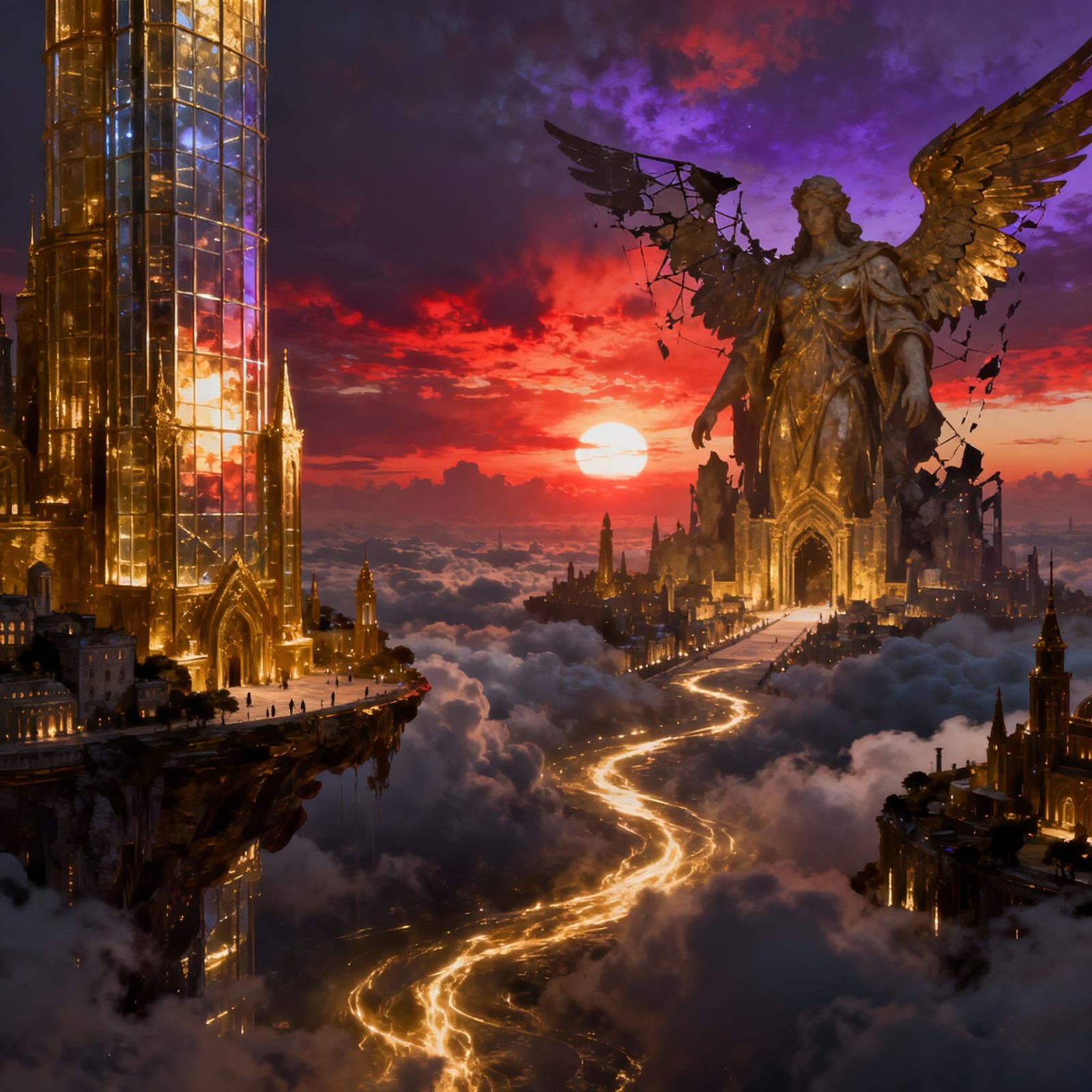 Surreal Floating City of Glass and Gold