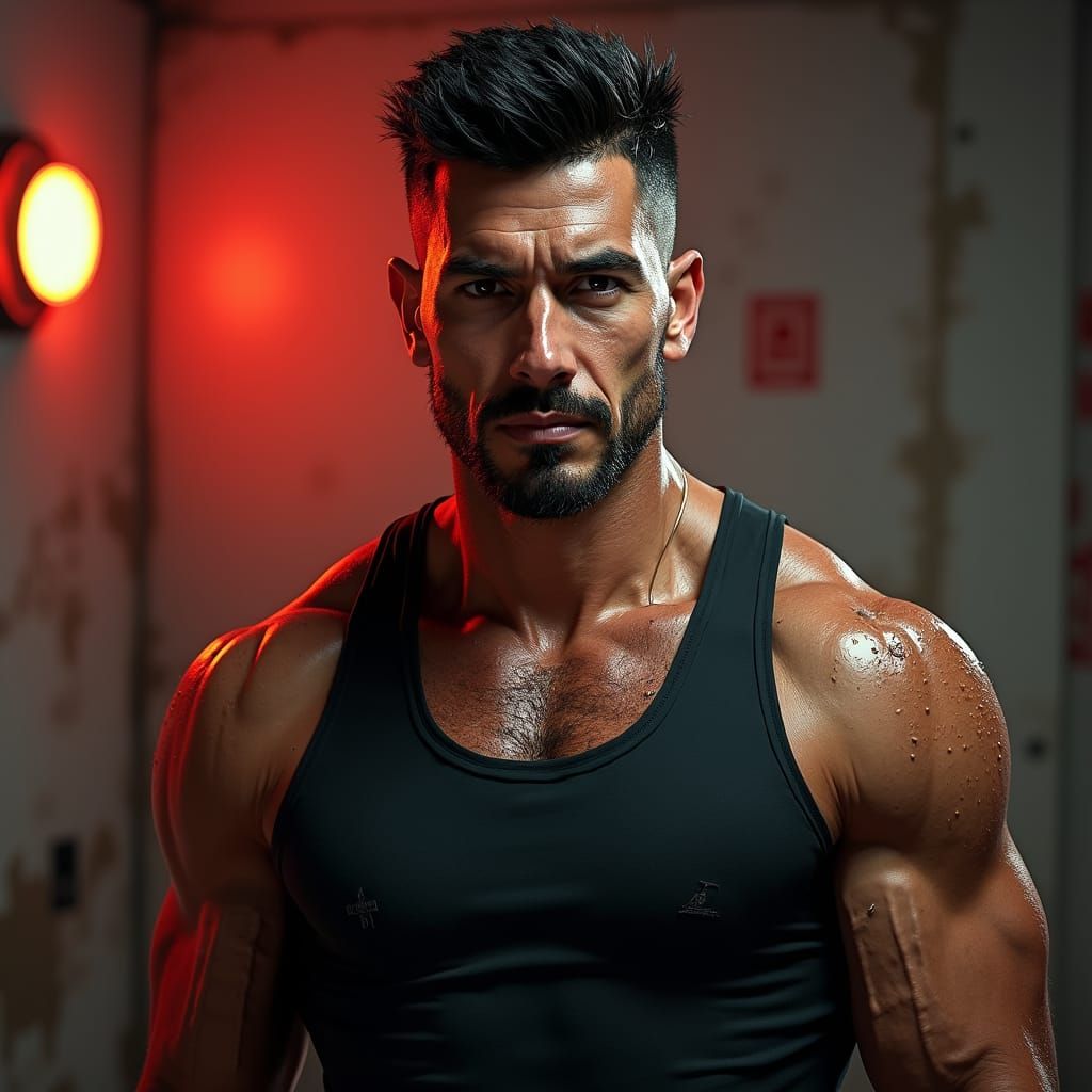 Hyperrealistic Portrait of Spanish Cop in Athletic Attire