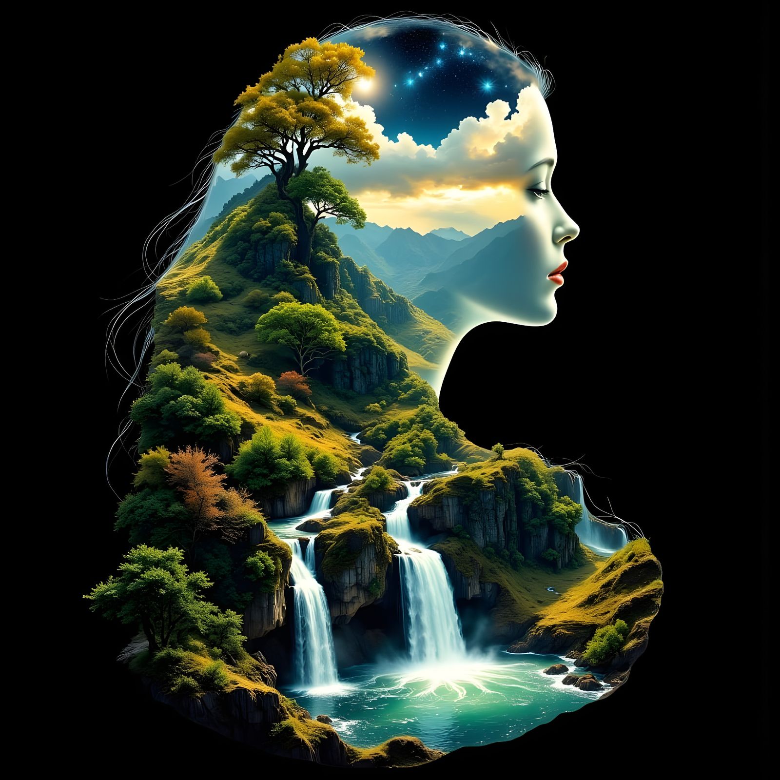 Ethereal Goddess Emerging from a Black Landscape