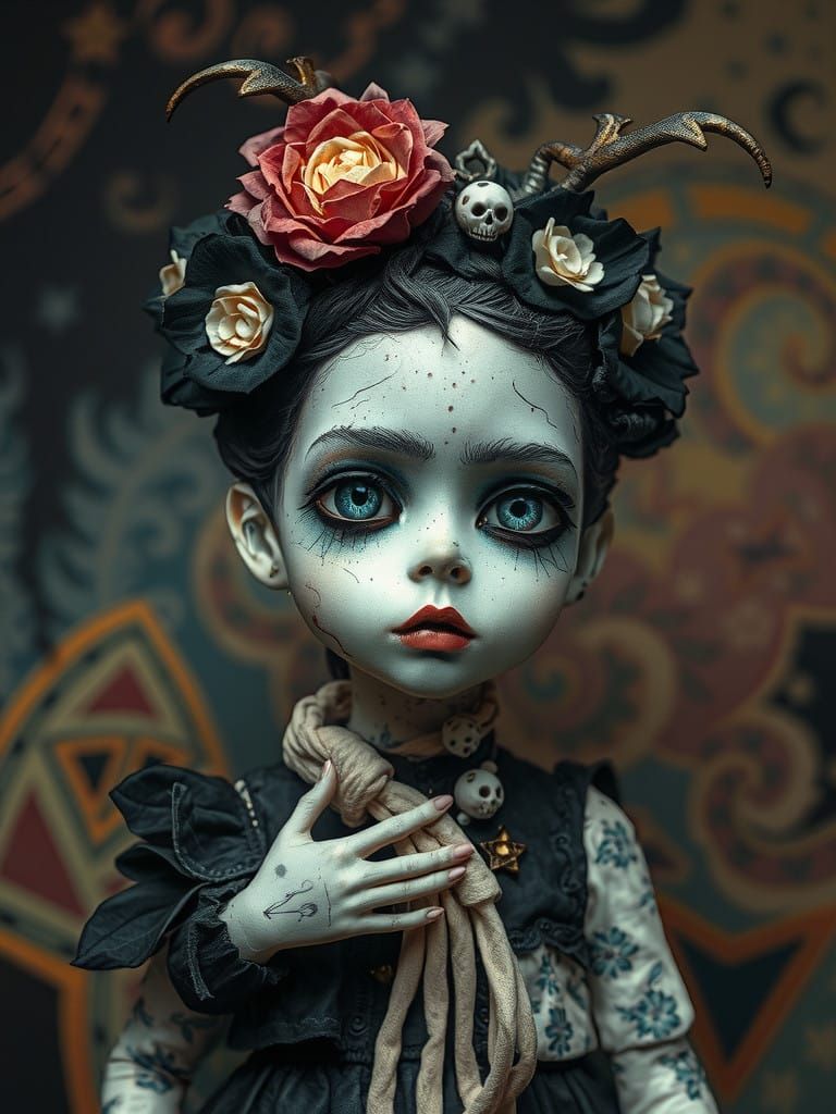 Surreal Grotesquepunk Art in Charcoal with Craquelure and Gl...