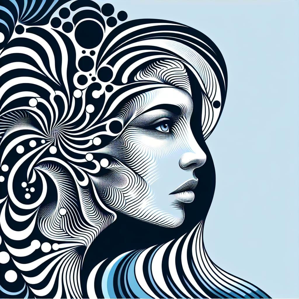 Op Art Portrait of a Beautiful Woman with Fractals