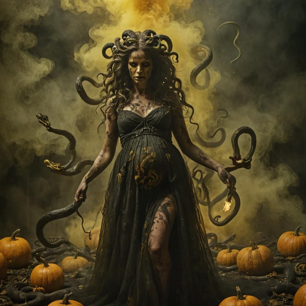 Pregnant Medusa Gorgon in Cinematic Style