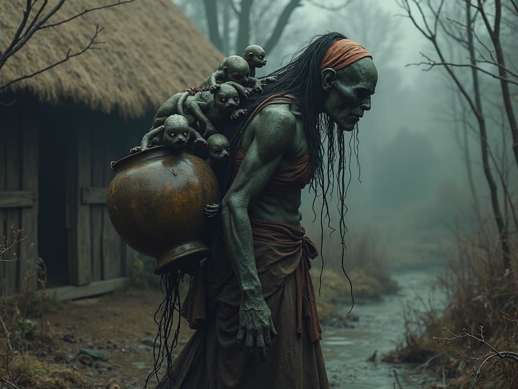 Demonic Bog Witch in Dark Fantasy Digital Painting