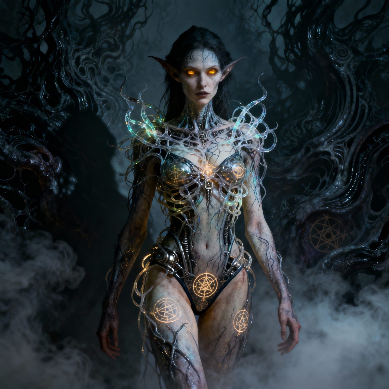 Ethereal Witch in Dark Energy Swirls