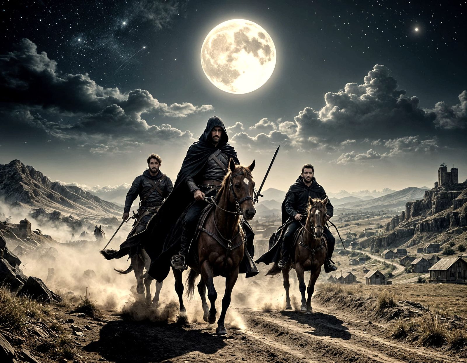 Midnight Horse Pursuit in Hyper-Realistic Style