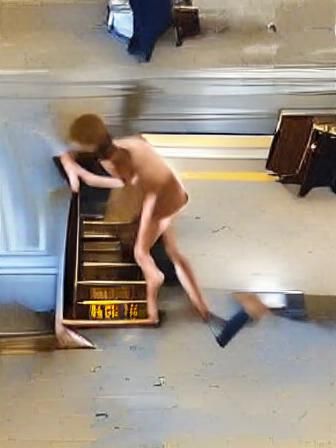 Boy in Heels Tumbling with Train Clock