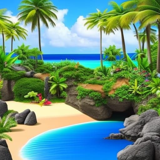 Photorealistic Magical Tropical Island Paradise