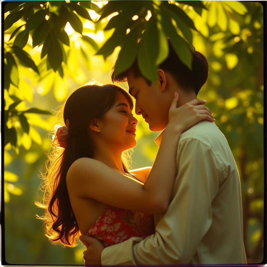 Romantic Asian Couple in Golden Light