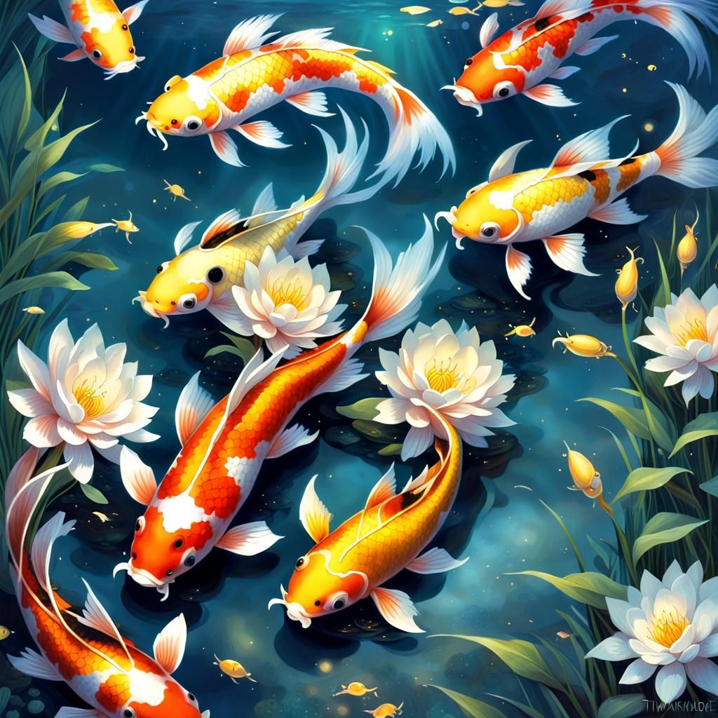 Koi Fish Fantasy Under the Moonlit Sea