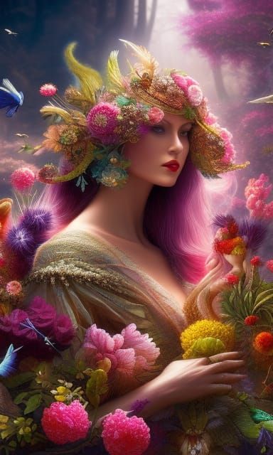 Dragon-Woman Transhumanism in Forest, Fashion Magazine Art