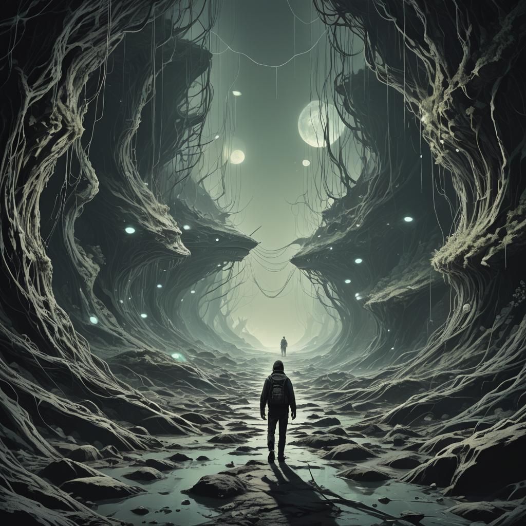 Desolate Digital Realm Traversing Dark Fantasy