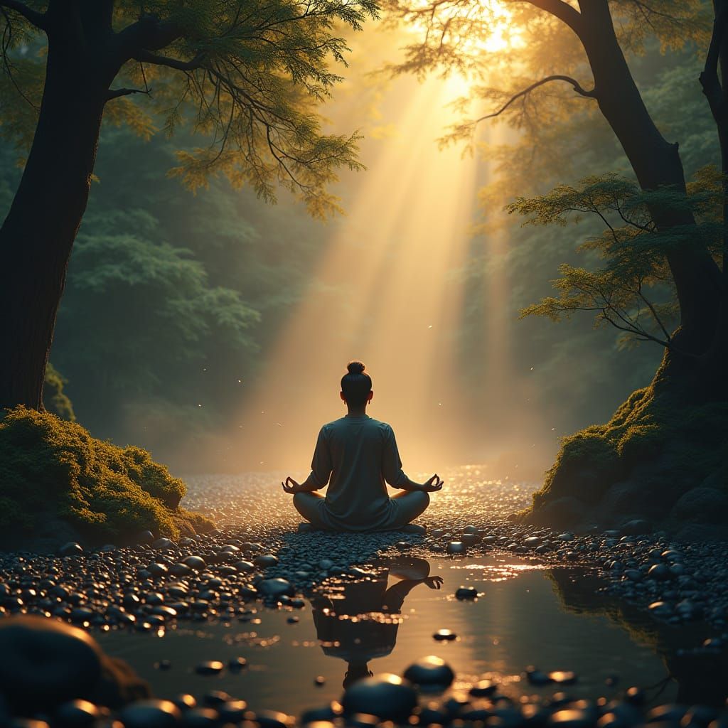 Meditating Figure in Dramatic Zen Garden