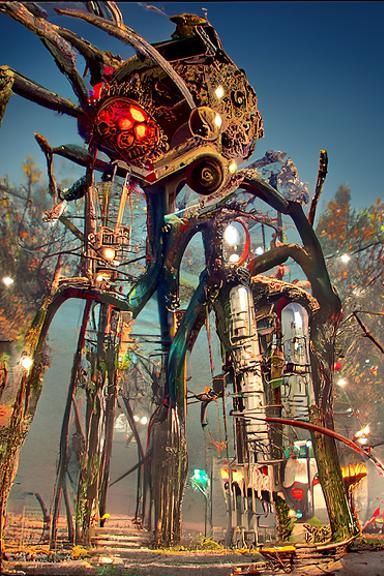 Steampunk Spider-Train on Geometric Trees in Dark Digital Ar...