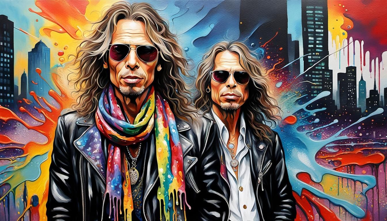 Rock Star Portrait with Acrylic Paint Drips in Pop Art