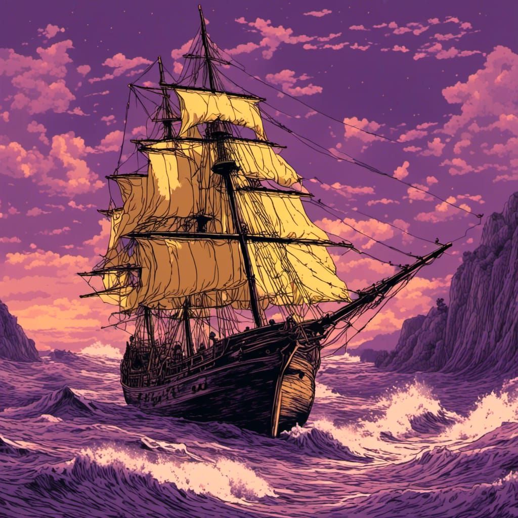 The Pequod: Vintage Illustration in Anime Style