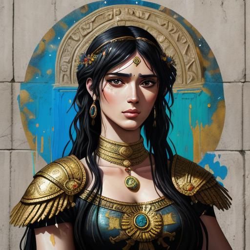 Anime Roman Woman in Ancient City Graffiti Art