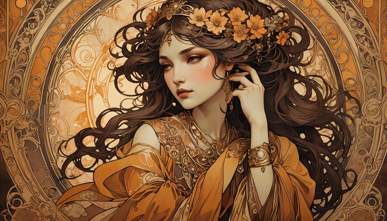 Amber and Morocco-Brown Dichromatic Ink Painting